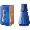 TITA-DONG Set di Caraffa e Bicchiere per Acqua da Comodino Vintage da 34 Once, Caraffa per Acqua da Notte Classica da Comodino in Vetro a Strisce con Bicchiere in Vetro, Brocca per Acqua in Vetro(Blu)