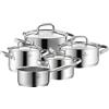 WMF Gourmet Plus 720056030 Set da 5 Pentole e 4 Coperchi, Acciaio Satinato