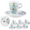 DRW Set 6 tazze con piatto in porcellana decorate con fiori, tazza: 5 x 5 x 6,5 cm