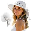 DRESHOW Cappelli da Sole per Donna Fedora da Viaggio Pieghevole da Spiaggia Cappello da Sole Sstivo a Tesa Larga in Paglia con Fiocco UPF 50+