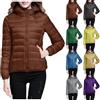 Generic Piumino leggero da donna, giacca a buffer, piumino da donna, leggero, leggero, leggero, con cappuccio, ultraleggero, piumino da donna, marrone, S