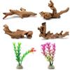 UOCAI 6 pezzi piccoli legni naturali e piante acquatiche simulate per acquari, legni naturali e rami, legno per acquari, decorazione di rami per bacini rettili, terrario (10-15 cm)