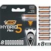 BIC Hybrid 5 Flex Testine di Ricambio Rasoio da Uomo con 5 Lame Mobili Rivestite in Titanio con Nanotecnologia - Confezione da 8 Testine