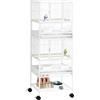 Pawhut Gabbia per uccelli grande gabbia a 2 livelli con ruote pannelli acrilici mangiatoie appendiabiti scaffale vassoi estraibili voliera per pappagalli Canarini 48 x 46 x 134,5 cm bianco