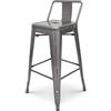 Kosmi - Sgabello da Bar in Metallo Grezzo con Piccolo Schienale, Sedia da Bar Sgabello in Metallo Altezza 66 cm Perfetto per Piano Cucina di Circa 90 cm, Finitura zincata