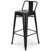 Kosmi - Sgabello da bar in metallo nero opaco con piccolo schienale, sedia da bar Sgabello in metallo altezza 66 cm perfetto per tavolo da 90 cm