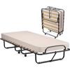 LIFEZEAL Brandina Pieghevole con Materasso in Memory Foam, 190x80x39cm, Letto Singolo a Scomparsa con 4 Ruote, Telaio in Acciaio, 15 Doghe in Legno, Peso Max 120kg, Salvaspazio, per Casa, Ufficio