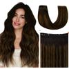 hotbanana Extension Capelli Veri con Filo Invisibile, 35cm 75g Sfumatura da Castano Scuro a Castano Dorato Capelli Umani Remy Lisci, Invisible Wire Hair Extensions, Extension in Capelli Veri