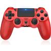 Lapezei Controller Wireless per Ps 4 compatibile per Pro/Slim/PC,Controller con Doppio Vibrazione Shock Speaker, Jack per Cuffie/Touch Pad/Six Axis Motion Control (Rosso+Nero)
