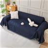 Royhom Asciugamano per divano in ciniglia, reversibile, con nappa, a forma di L, protezione per mobili per animali domestici, bambini (Blu Marinaio, 1 pezzo, 180 x 340 cm)