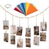 APOMOONS Corda per foto con clip in legno, ghirlanda per foto fai da te e bandiera triangolare, decorazione per foto con graffette, cartoline, da appendere alla parete, per decorazione della casa