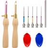 JSRQT 10 Pezzi Regolabile Kit Punch Needle, Penna per Ricamo con Manico in Legno e 5 Aghi Intercambiabili,Strumento per Ricamo Punch Needle per Principianti e Adulti