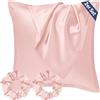 Seiwohl Set di 2 Federe Raso 80x80cm & 2 Scrunchies, Federa per cuscino in seta, Design con apertura a lampo, Morbido come una Federe Seta Cuscino, Champagne Federe Cuscini 80x80