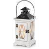 Sziqiqi Lanterna Portacandele Lanterne a Candela Decorative in Metallo in Legno Invecchiato Vintage per Centrotavola per Natrimonio Rustico Lanterna Pensile Fattoria da Interno e Esterno Decor 28cm
