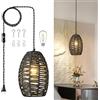 ZPBSJ Rattan Plug in Lampada a Sospensione Boho Luci Sospensione Nero Luci Sospensione Altezza Regolabile Basket Lampada E27 Lampada Sospensione Camera Letto Soggiorno Agriturismo(1-Confezione)