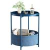 Huhote Tavolino rotondo in metallo, tavolino da balcone, divano a 2 livelli, tavolino con cestino in tessuto, comodino, tavolo da soggiorno, camera da letto, terrazza, blu