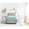 EVERGREENWEB MATERASSI & BEDS EVERGREENWEB - Letto Singolo con Moderno Box Contenitore e Rete a Doghe in Legno Elegante Testiera Tessuto Imbottito SFODERABILE colore Tortora Ideale per Camera da Letto