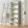 [en.casa] Scarpiera Salvaspazio Slim con Ante a Specchio Mobile Stretto Armadio Portascarpe con 5 Contenitori Ribaltabili 180 x 63 x 24 cm Bianco