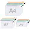 RUACDIQ 15 buste portadocumenti formato A4, A5, A6, 5 colori, impermeabili, con cerniera trasparente per file, cosmetici, forniture per ufficio, fattura, scuola e viaggio