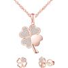 MICMIF Parure di Gioielli Donna Collana e Orecchini Quadrifoglio con Zirconi Ciondolo Argento Sterling 925, Catena da 45 cm per Fidanzata Mamma Figlia Festa, Oro rosa