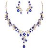 Clearine Set di gioielli da sposa per donna, collana a Y, orecchini pendenti, set impressionante cristallo a goccia, foglia di fiore, ballo, per sposa, damigella d'onore, colore blu oro,