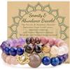 Bivei Bracciali di cristallo - donne 8 millimetri naturale Reiki Semi Precious Gemstone Chakras Stretch Bracciale con fascino Lotus (17cm Serenità e Bracciale Abbondanza)