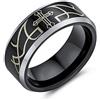 Bling Jewelry Anello in titanio nero con croce di spine di Cristo inciso al laser, religioso cattolico, per uomo, comfort fit 8MM