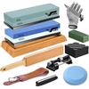 vuwo Pietra per Affilare - Coltelli Affilacoltelli Ascia Professionale Grana 400/1000 3000/8000 Double-Sided 12pcs Base di bambù, Guida all'angolo, Guanti resistenti al taglio, Strisce in pelle