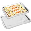 Trendecor Set di 2 piatti da portata in acciaio inox, rettangolari, da cameriere, per buffet, sushi, torte, antipasti a casa/ristorante, 32 x 22 cm + 36 x 27 cm