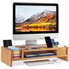 relaxdays Supporto per Monitor, Rialzo in Bambù, 14 Scomparti, Organizer Ergonomico, HBT:15x65x28 cm, Legno Naturale