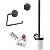emco Set di 3 accessori da bagno rotondi con ganci per asciugamani, porta carta, scopino 3 in 1, perfetto per qualsiasi bagno, nero, taglia unica, 3