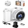 Ade Fotocamera digitale 4K 64MP con sensore CMOS e zoom ottico 12X, fotocamera compatta con display da 2,8, WiFi/HDMI, scheda da 64 GB, 2 batterie e caricabatterie (bianco)