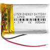 Liter energy battery Batteria 902030 LiPo 3.7V 500mAh 1.85Wh 1S 5C Liter Energy Battery per l'elettronica Ricaricabile Telefono Portatile Smartwatch Orologio GPS - Non adatto per Radiocomando 32x20x9mm (500mAh|902030)