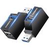KiWiBiRD Sdoppiatore doppia presa USB Hub USB Mini multi porta (1x USB3.0, 2x USB2.0) 2 pezzi, moltiplicatore splitter ricarica multiple, compatibile con PC MacBook chiavetta stampante tastiera mouse