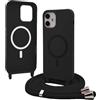 Bigcousin Magnetica Cover con Cordino per iPhone 12 Mini,[Compatibile con MagSafe], Cover in Silicone, Regolabile Cordino da Collo Nylon Catena Collana Tracolla,Nero