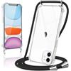 Coiwxmoi Cover per iPhone 11 con Cordino 6,1,Trasparente Custodia con Laccio Tracolla Corda Catena Cinghia,Ultra Morbido Silicone TPU Antiurto Case per iPhone 11, Nero