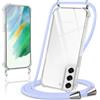 Coiwxmoi Cover per Samsung Galaxy S21 FE 5G con Cordino 6.4,Trasparente Custodia con Laccio Tracolla Corda Catena Cinghia,Ultra Morbido Silicone TPU Antiurto Case, Viola