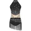 Aislor Vestito da Ballo Latino Americano con Nappa Donna Leotards Body Danza Classica Abito da Pattinaggio Artistico Vestito da Salsa Jazz Samba Rumba Gara Nero S
