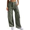 Bluelucon Pantaloni cargo da donna in denim dritto, a vita bassa, a gamba larga, larga, per il tempo libero, estivi, streetwear cargo, jeans casual, verde, M