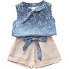 Generico 2 Pz Completino Bambina Set Coordinato Estivo Tuta Neonata Outfit Neonato Abbigliamento abiti per bambini Due Pezzi Cotone e Lino Maglietta Pantaloncini Eleganti Ideale come regalo bimbo