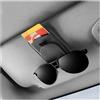 JNNJ Supporto Universale Occhiali da Sole, Supporto Occhiali da Sole per Visiera Auto Portaocchiali Auto con Clip Carte di Credito, Portaocchiali Universale in Pelle per Automotive(Grigio)