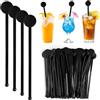 Leikedun 80 tamponi da cocktail riutilizzabili in PS - Agitatore da cocktail, bastoncini miscelatori neri, 18 cm, per caffè, succhi, vino, Milkshake - plastica alimentare senza BPA