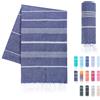 LAYNENBURG telo mare premium con frange annodate a mano - 100% cotone Telo fouta hammam 95x180 cm - OEKO-TEX 100 - telo hamam grande - asciugamano sauna e pestemal (Blu navy)