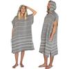 LeStoff Poncho surf - 50% Cotone bio, 50% Canapa, Prelavato, Assorbente, Asciugatura Rapida, Leggero, Poncho mare, Poncho accappatoio con cappuccio, per uomini e donne, grigio (Grigio, L)