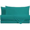 AMO LA CASA - Completo Letto Piazza e Mezza in Cotone Tinta Unita Verde Acqua 3 Pezzi