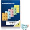 BEIMEIII Numeri doppi 1-500 numeri, numeri 14,8 x 10,5 cm, formato A6, numeri doppi con foro, tombola, numerato, blocco numerato doppio numero, rosso, arancione, giallo, verde, blu