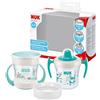NUK 3-in-1 Mini set per imparare a bere con Trainer Cup bicchiere antigoccia (6+ mesi) | Mini Magic Cup Tazza 360° (6+ mesi) e Bordo per Bere (12+ mesi) | 160 ml | Senza BPA | Turchese