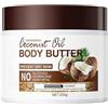Soelegant Burro per il corpo al cocco per pelle secca, crema idratante al burro di karitè al cocco, crema idratante per mani e corpo con olio di cocco biologico, cura della pelle nutriente e idratante per pelle