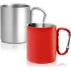 Robin Goods® 2 tazze termiche in acciaio inossidabile con manico a moschettone - 350 ml per tazza da caffè (2 pezzi - acciaio inox argento/rosso - impugnatura a moschettone)