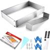 HTRTRR Anello rettangolare regolabile per mousse in acciaio inox con divisori - Set di cornici da forno con bocchetta per laminazione, guanti e raschietto per pasta - Per dessert a strati, torte e crostate